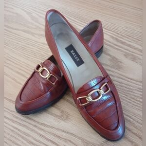 Bally Tiffany Cognac Italian Leather Loafers Gold Accent Preppy Old Money 8.5 M